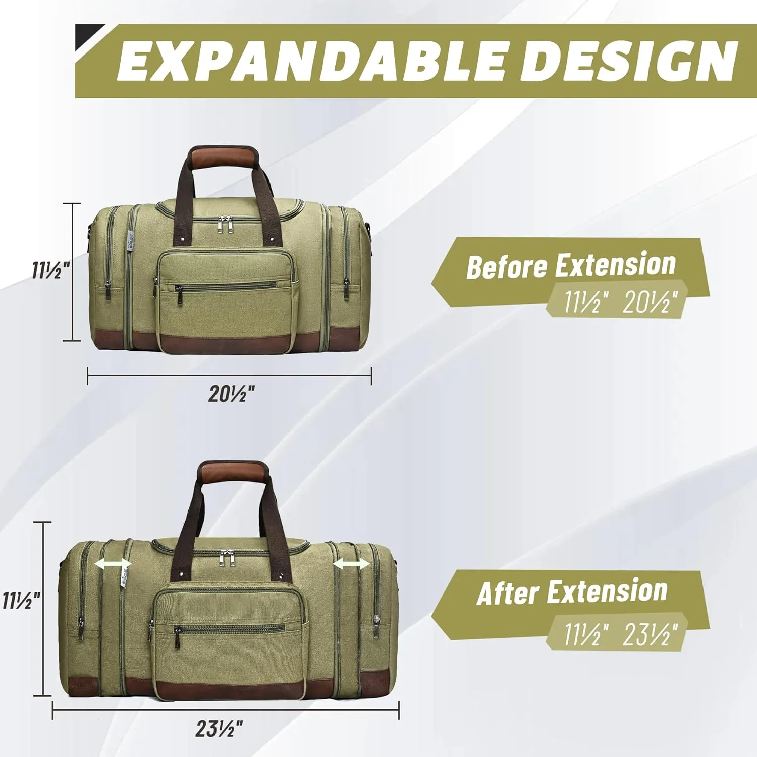Wolhbege Duffle Bag for Travel,Mens Travel Bag & Carry On Bag for Men with Expandable Design and Luggage Sleeve Duffel Bag for Gym, Weekender, Overnight Trips Green