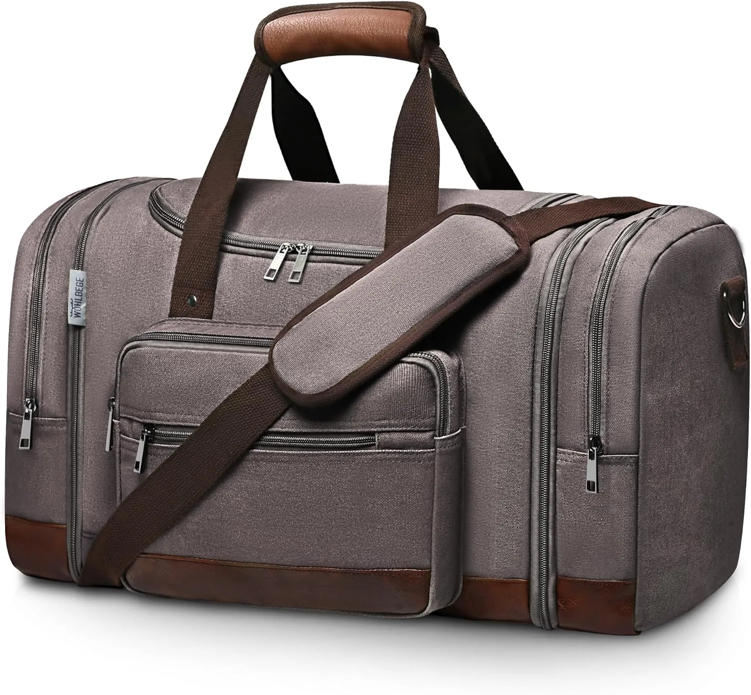 Wolhbege Duffle Bag for Travel,Mens Travel Bag & Carry On Bag for Men with Expandable Design and Luggage Sleeve Duffel Bag for Gym, Weekender, Overnight Trips Grey
