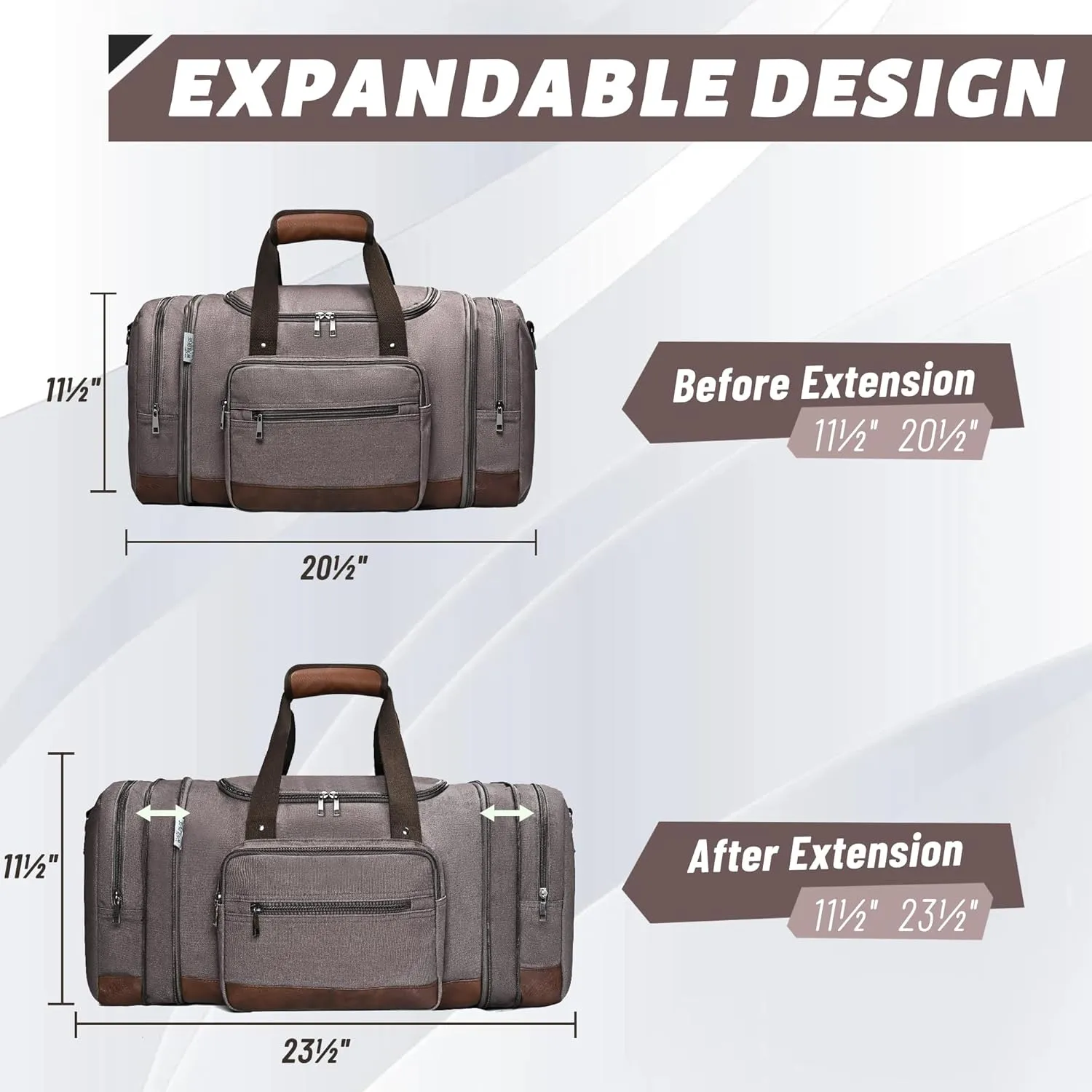 Wolhbege Duffle Bag for Travel,Mens Travel Bag & Carry On Bag for Men with Expandable Design and Luggage Sleeve Duffel Bag for Gym, Weekender, Overnight Trips Grey
