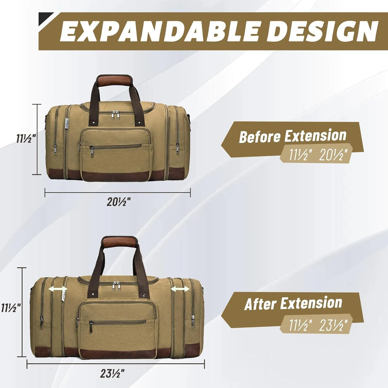 Wolhbege Duffle Bag for Travel,Mens Travel Bag & Carry On Bag for Men with Expandable Design and Luggage Sleeve Duffel Bag for Gym, Weekender, Overnight Trips Khaki