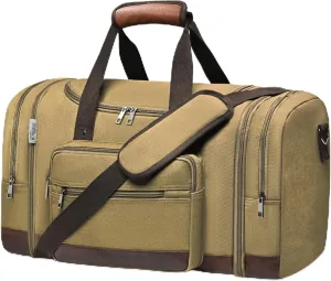 Wolhbege Duffle Bag for Travel,Mens Travel Bag & Carry On Bag for Men with Expandable Design and Luggage Sleeve Duffel Bag for Gym, Weekender, Overnight Trips Khaki