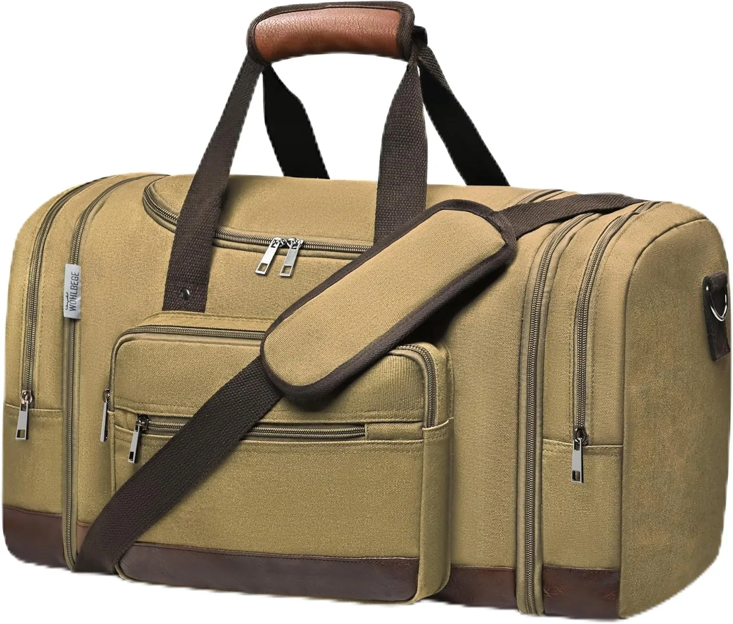 Wolhbege Duffle Bag for Travel,Mens Travel Bag & Carry On Bag for Men with Expandable Design and Luggage Sleeve Duffel Bag for Gym, Weekender, Overnight Trips Khaki