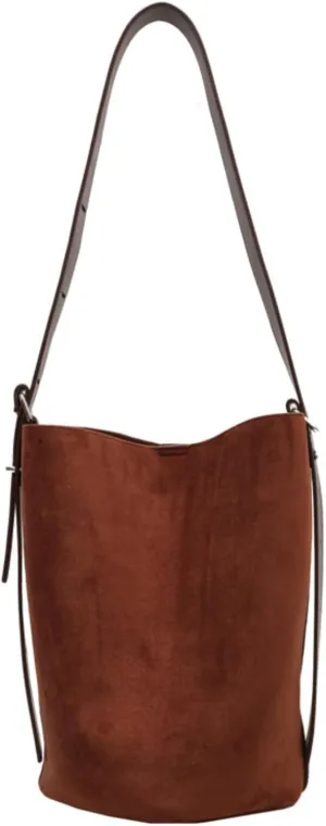 Women Suede Bucket Bag 2025 Fall Bags Trendy Brown Tote Vintage Shoulder Handbag with Pouch Work Purses