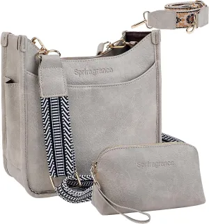 Women's Crossbody Handbags Vegen Leather Purses 2Pcs Hobo Purse Bags Wallet Set with 2 Adjustable Guitar Strap