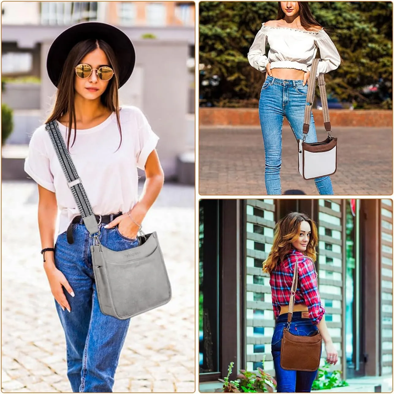 Women's Crossbody Handbags Vegen Leather Purses 2Pcs Hobo Purse Bags Wallet Set with 2 Adjustable Guitar Strap