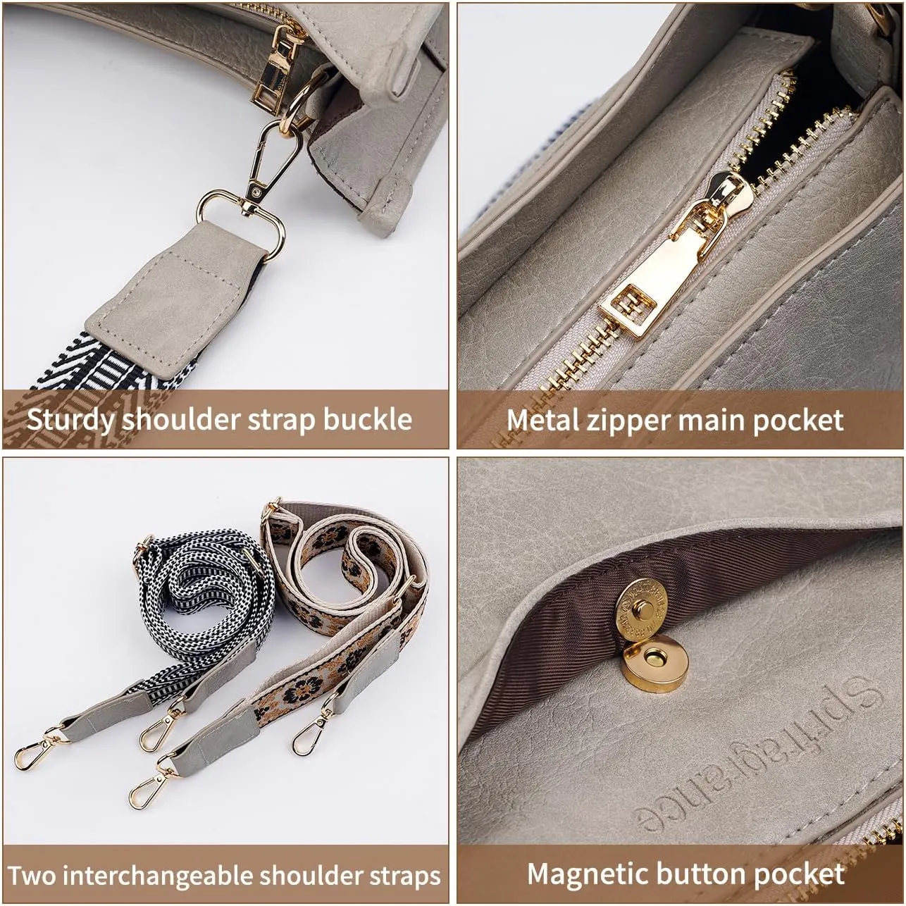 Women's Crossbody Handbags Vegen Leather Purses 2Pcs Hobo Purse Bags Wallet Set with 2 Adjustable Guitar Strap