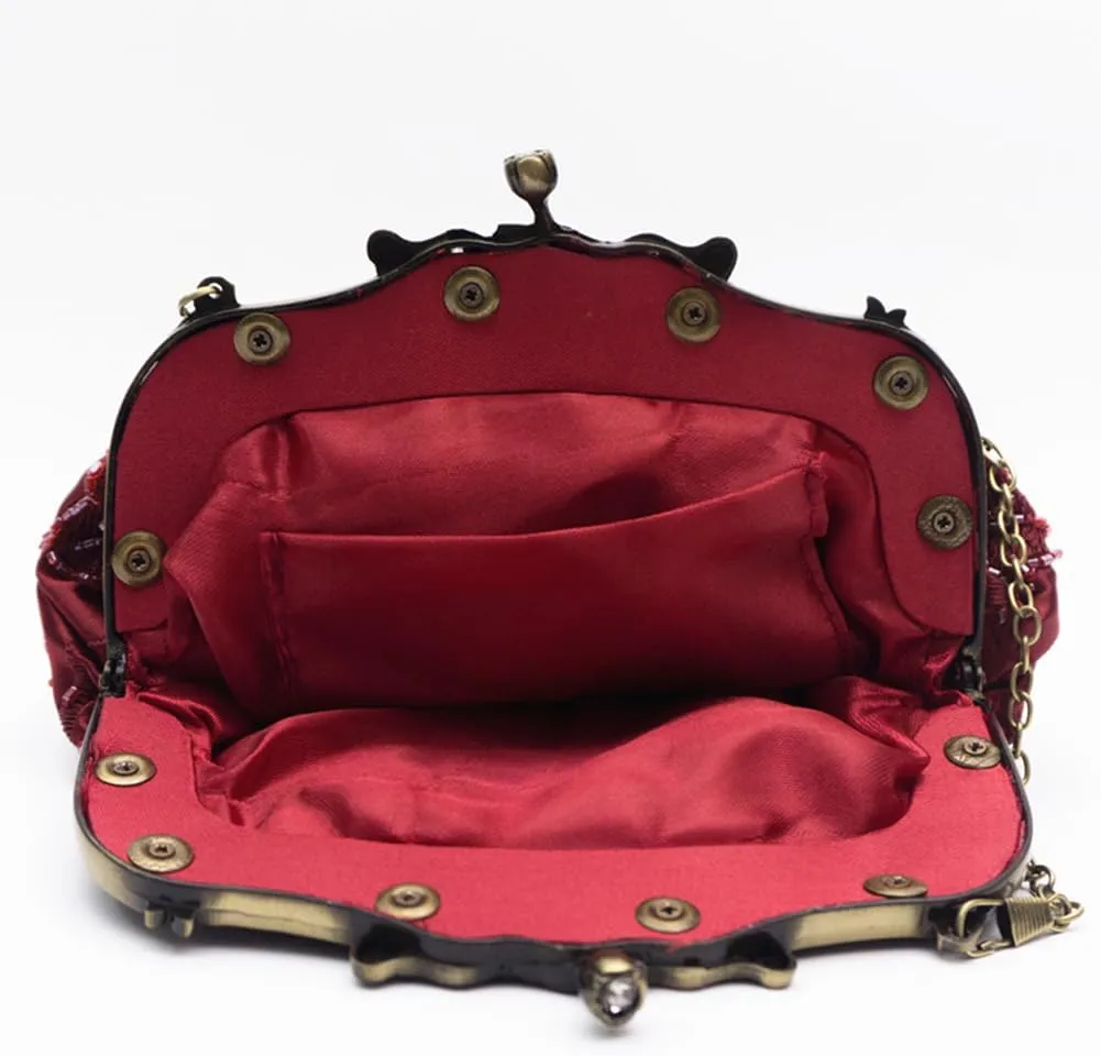 Women's Vintage Beaded Sequin Flower Evening Handbags Wedding Clutches Prom Cocktail Party Handbags