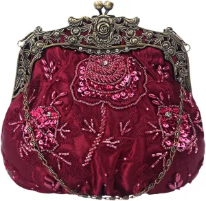 Women's Vintage Beaded Sequin Flower Evening Handbags Wedding Clutches Prom Cocktail Party Handbags