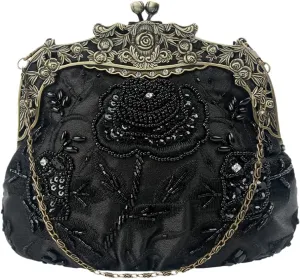Women's Vintage Beaded Sequin Flower Evening Handbags Wedding Clutches Prom Cocktail Party Handbags