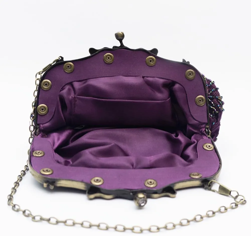 Women's Vintage Beaded Sequin Flower Evening Handbags Wedding Clutches Prom Cocktail Party Handbags